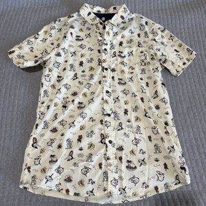 Element Men’s M White Tattoo Graphic Cotton Short Sleeve Button-Up Party Shirt